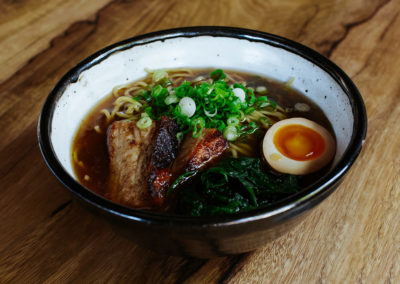 Ramen with pork belly, green onion, and pickled egg. Photography by Kara Stokes - Hapa Ramen & Whiskey, Portland, Oregon